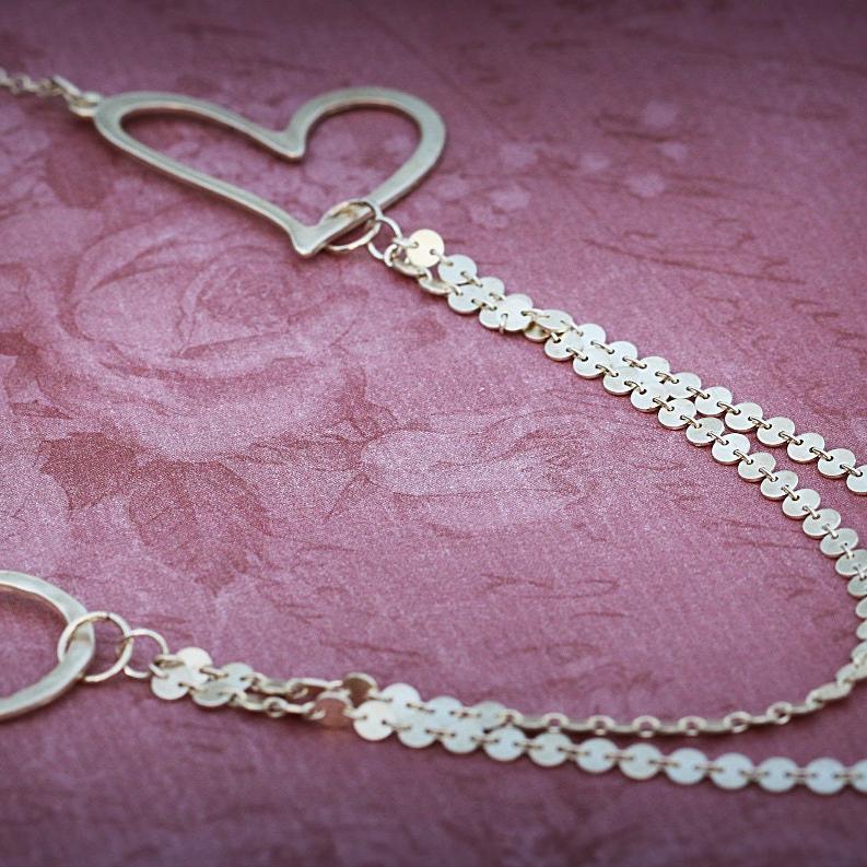 Silver Necklace for Women,Prom Necklace,Long Silver Necklace,Layered Necklaces for Women,Heart Necklace,Handmade Jewelry,Christmas Gift