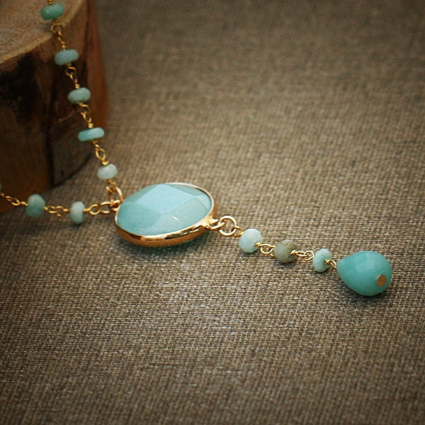 Handmade rosary necklace, Beaded necklace for women, Natural amazonite necklace, Artisan boho jewelry, Bohemian necklace, Gift for her