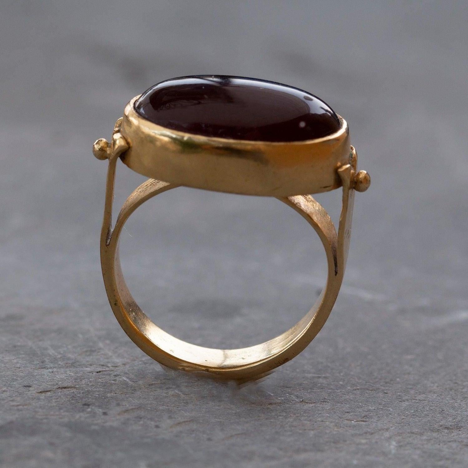 Gold-Filled Solitaire Ring For Women, Carnelian Oval Gold Ring
