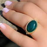 Green Onyx Ring,Gemstone Rings,Fashion Ring,Oval Ring,14k Jewelry for Women,Boho Ring,Gem Rings,Womens Jewelry,May Birthstone Ring