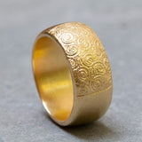 14k gold chunky ring, Carved wide ring for women, Thick boho ring, Unique thick statement ring, Handmade jewelry, Gift for her