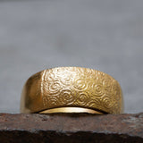 14k gold chunky ring, Carved wide ring for women, Thick boho ring, Unique thick statement ring, Handmade jewelry, Gift for her