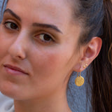 Sterling Silver Disc Earrings • Handmade Textured Hook Earrings • Engraved Art Nouveau Silver Drop Earrings • Hook Boho Flower Earrings