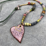 Unique Necklaces for Women,Handmade Jewelry,Heart Pendant,Chunky Statement Necklace,Ceramic Necklace,Valentine Gifts,Statement Jewelry