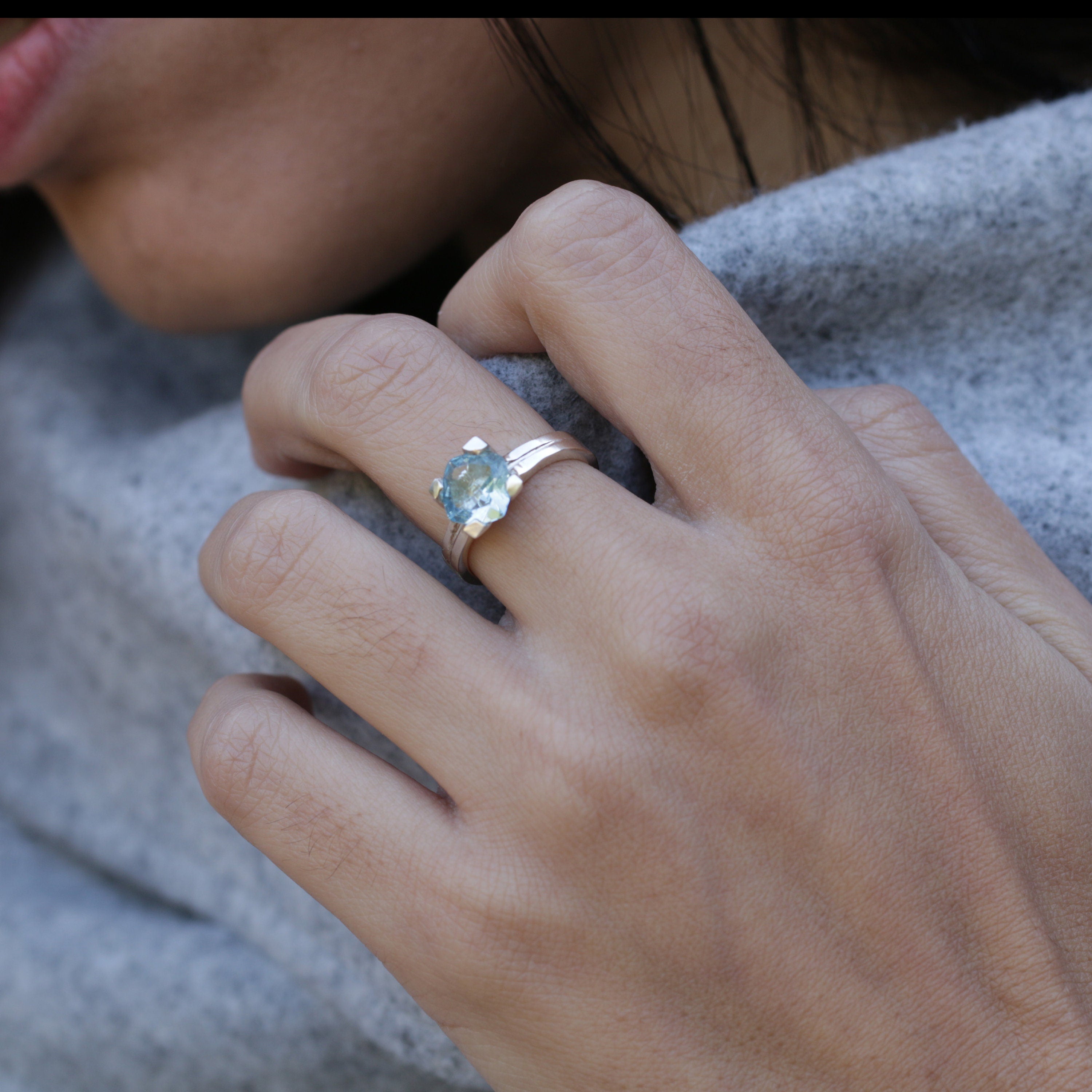 Anniversary Gifts,Silver Engagement Ring,Birthstone Rings,Blue Topaz Sterling Silver,Wedding Ring,Silver Rings for Women,Promise Ring