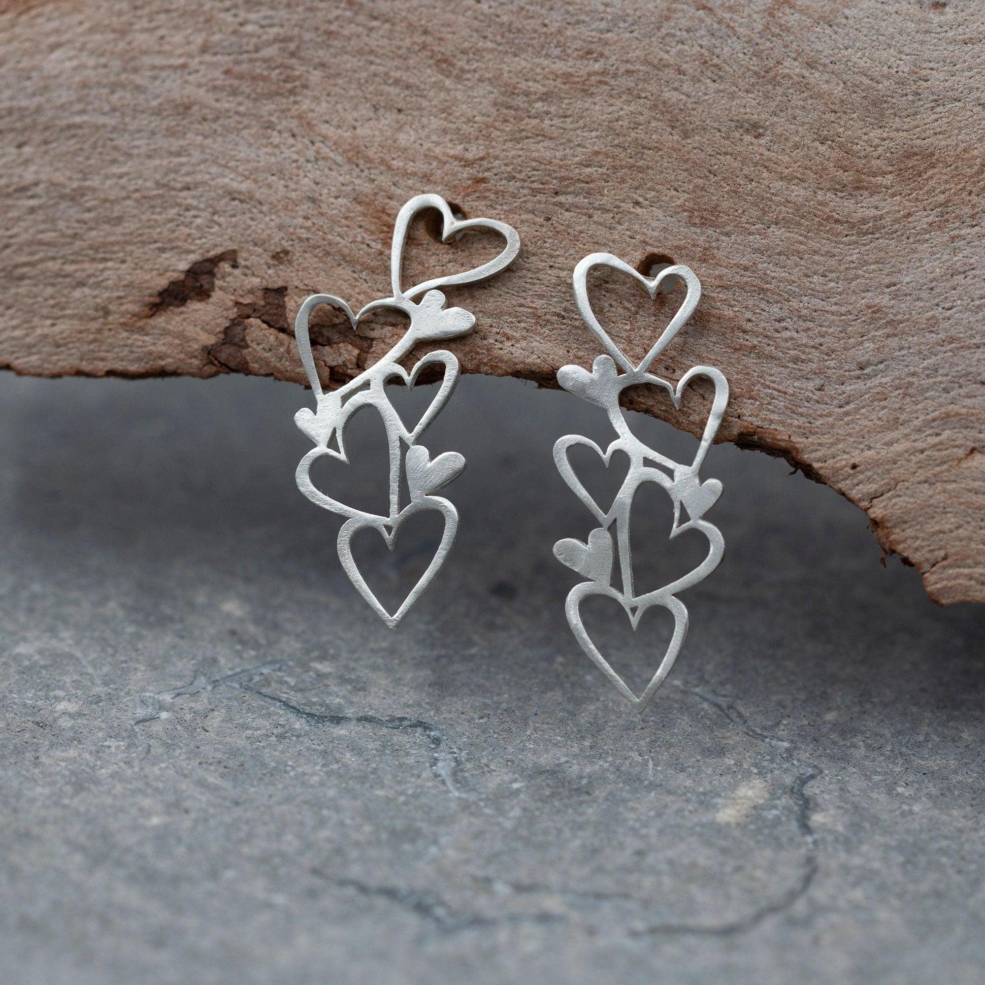 Sterling Silver Heart Stud Earrings Handmade Gift for Women
