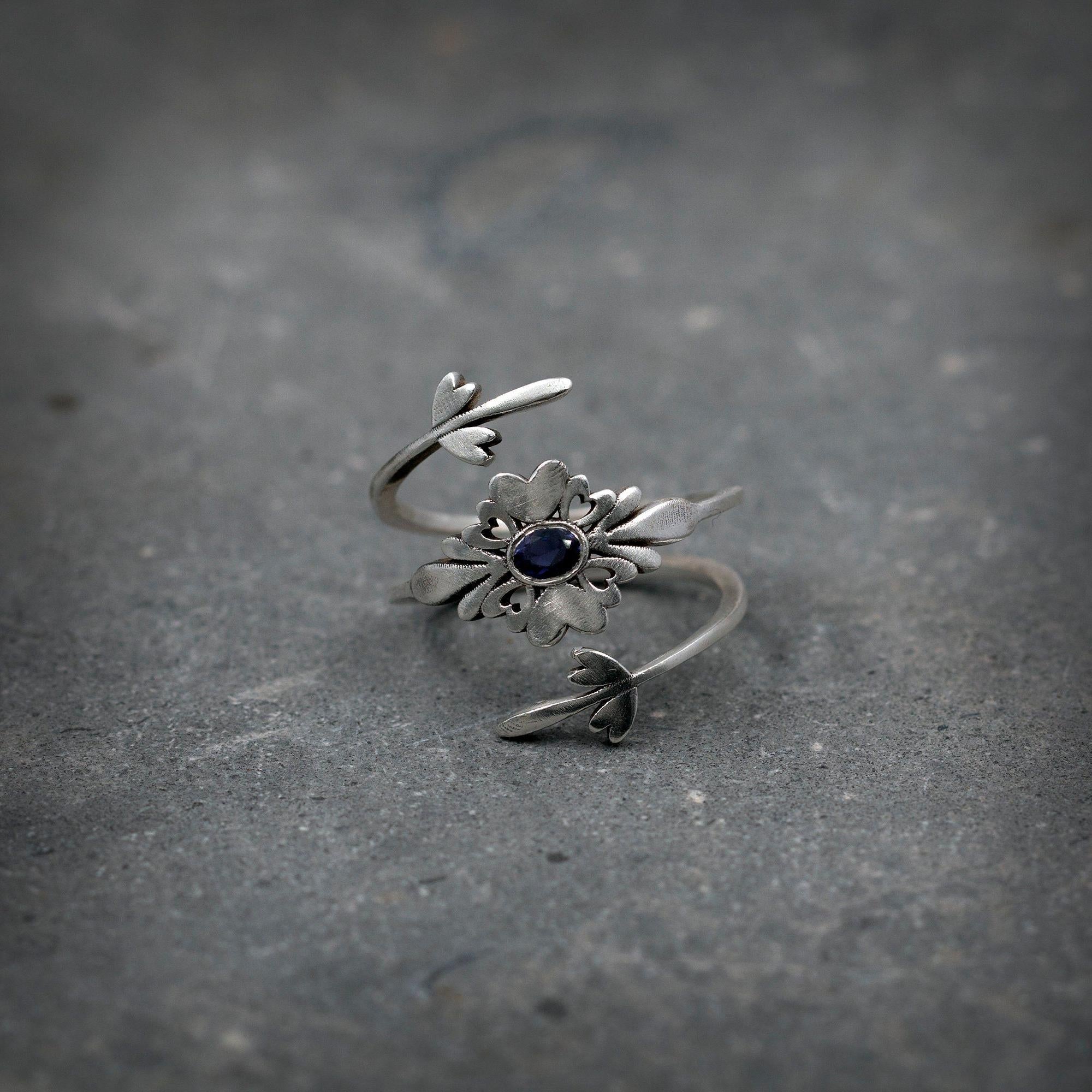 Silver Wrap Ring for Women, Hearts Wrapping Ring, Boho Rings, Silver Open Ring, Multi Heart Ring, Lolite Gemstone Ring.,Mother's Day Gift