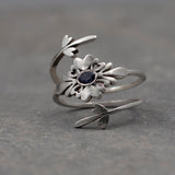 Silver Wrap Ring for Women, Hearts Wrapping Ring, Boho Rings, Silver Open Ring, Multi Heart Ring, Lolite Gemstone Ring.,Mother's Day Gift