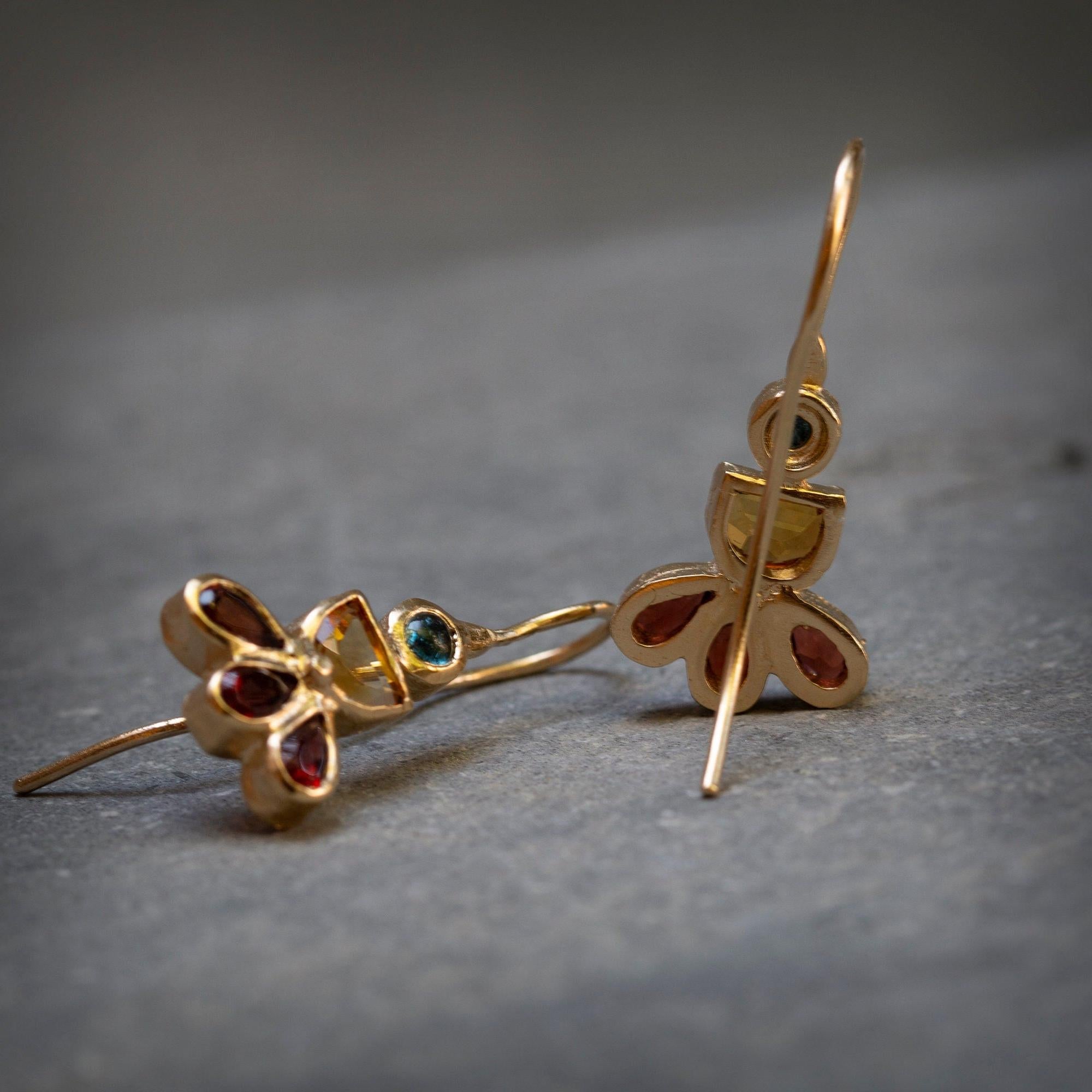 Multi Gemstone Gold Earrings, Citrine, Topaz, Garnet Earrings. Colorful Earrings, 14k Gold Earrings, Statement Earrings, Mothers Day Gift