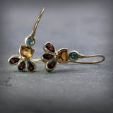 Multi Gemstone Gold Earrings, Citrine, Topaz, Garnet Earrings. Colorful Earrings, 14k Gold Earrings, Statement Earrings, Mothers Day Gift