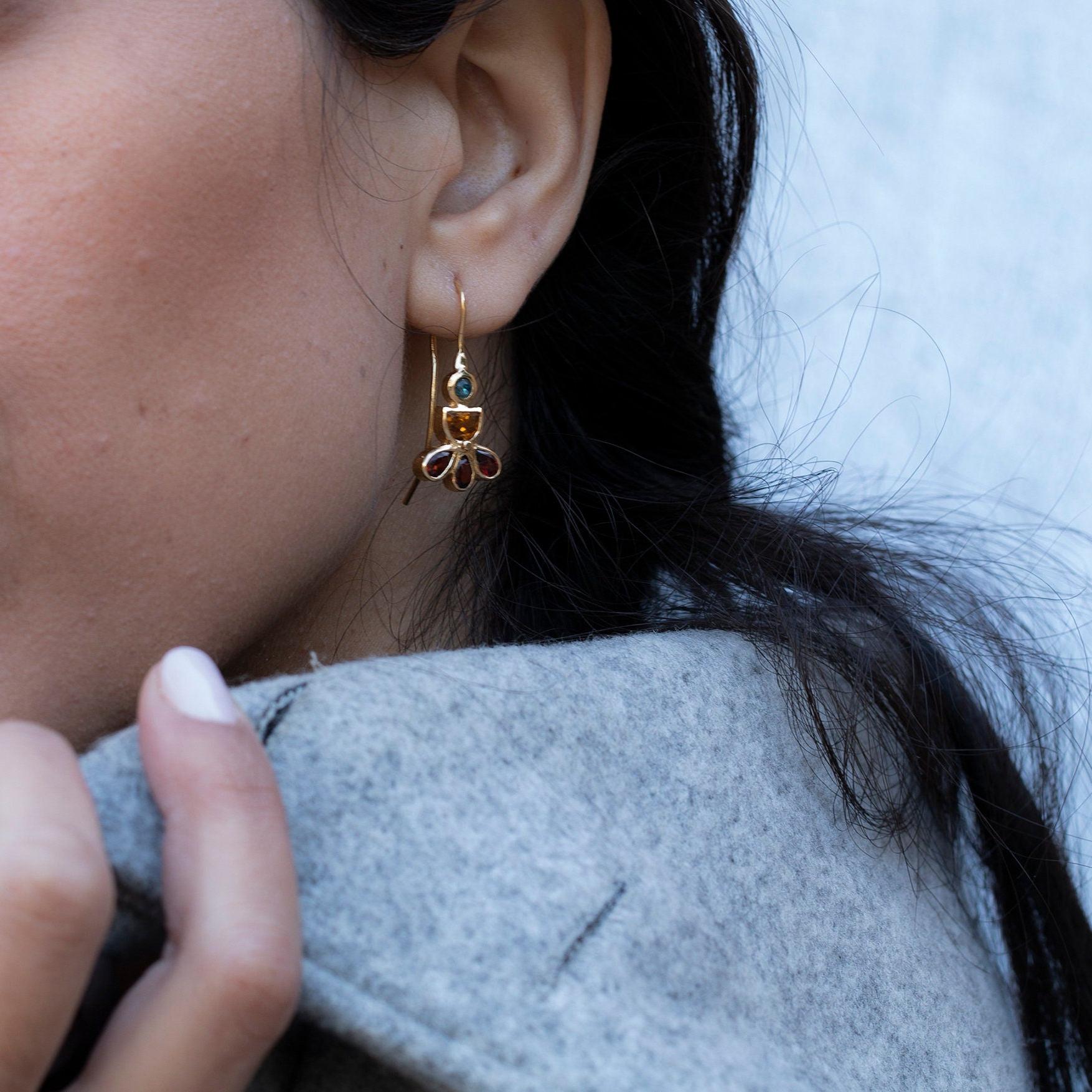 Gemstone Silver Earrings, Citrine,Topaz,Garnet Earrings, Colorful Earrings, Sterling Silver Earrings, Statement Earrings, Mothers Day Gift