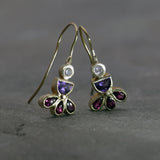 Unique gold earrings with zircon, amethyst & garnet, Colorful drop dangle earrings, Gemstone earrings, Handmade jewelry, Gift for her