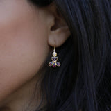 Unique gold earrings with zircon, amethyst & garnet, Colorful drop dangle earrings, Gemstone earrings, Handmade jewelry, Gift for her