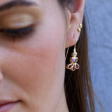 Unique gold earrings with zircon, amethyst & garnet, Colorful drop dangle earrings, Gemstone earrings, Handmade jewelry, Gift for her