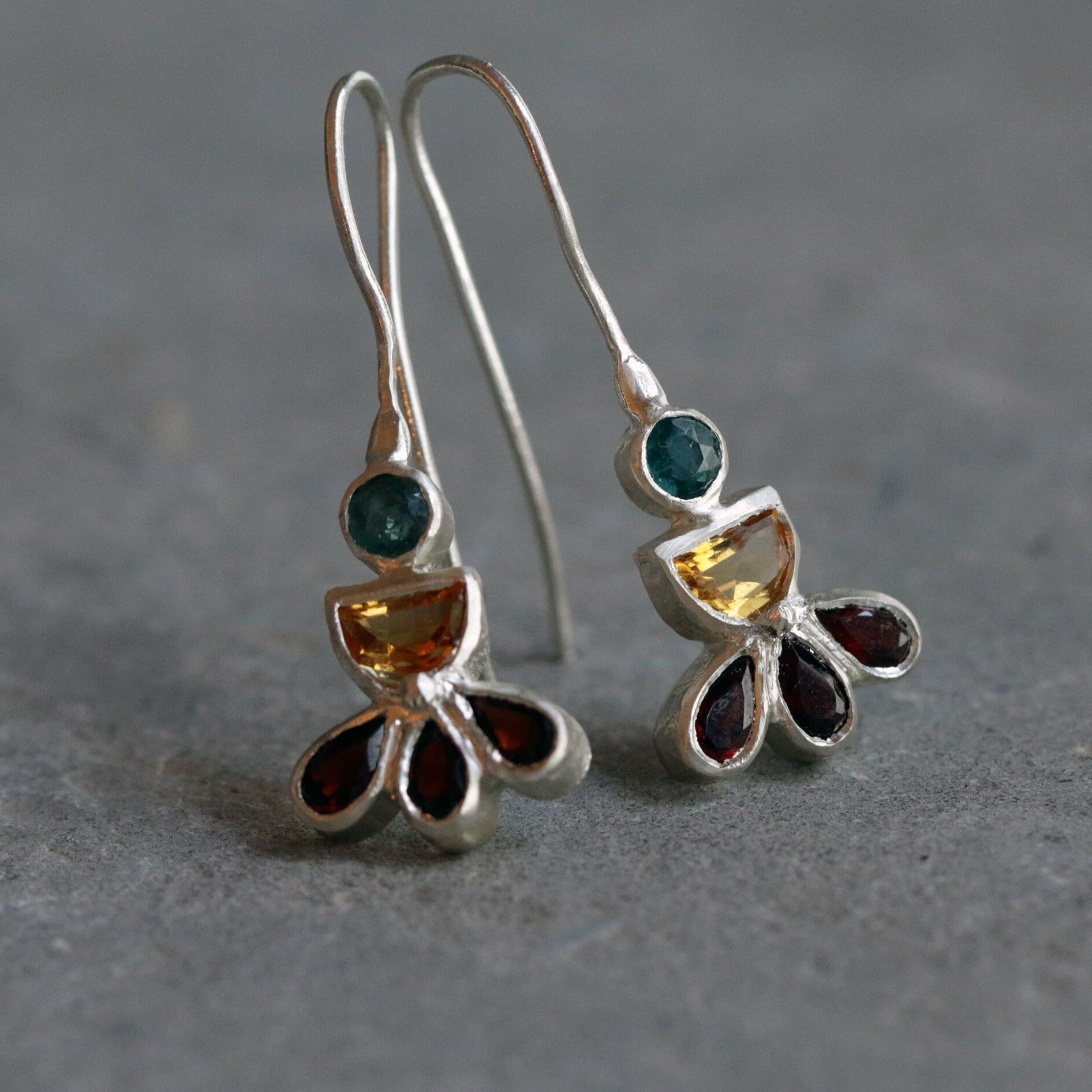 Gemstone Silver Earrings, Citrine,Topaz,Garnet Earrings, Colorful Earrings, Sterling Silver Earrings, Statement Earrings, Mothers Day Gift