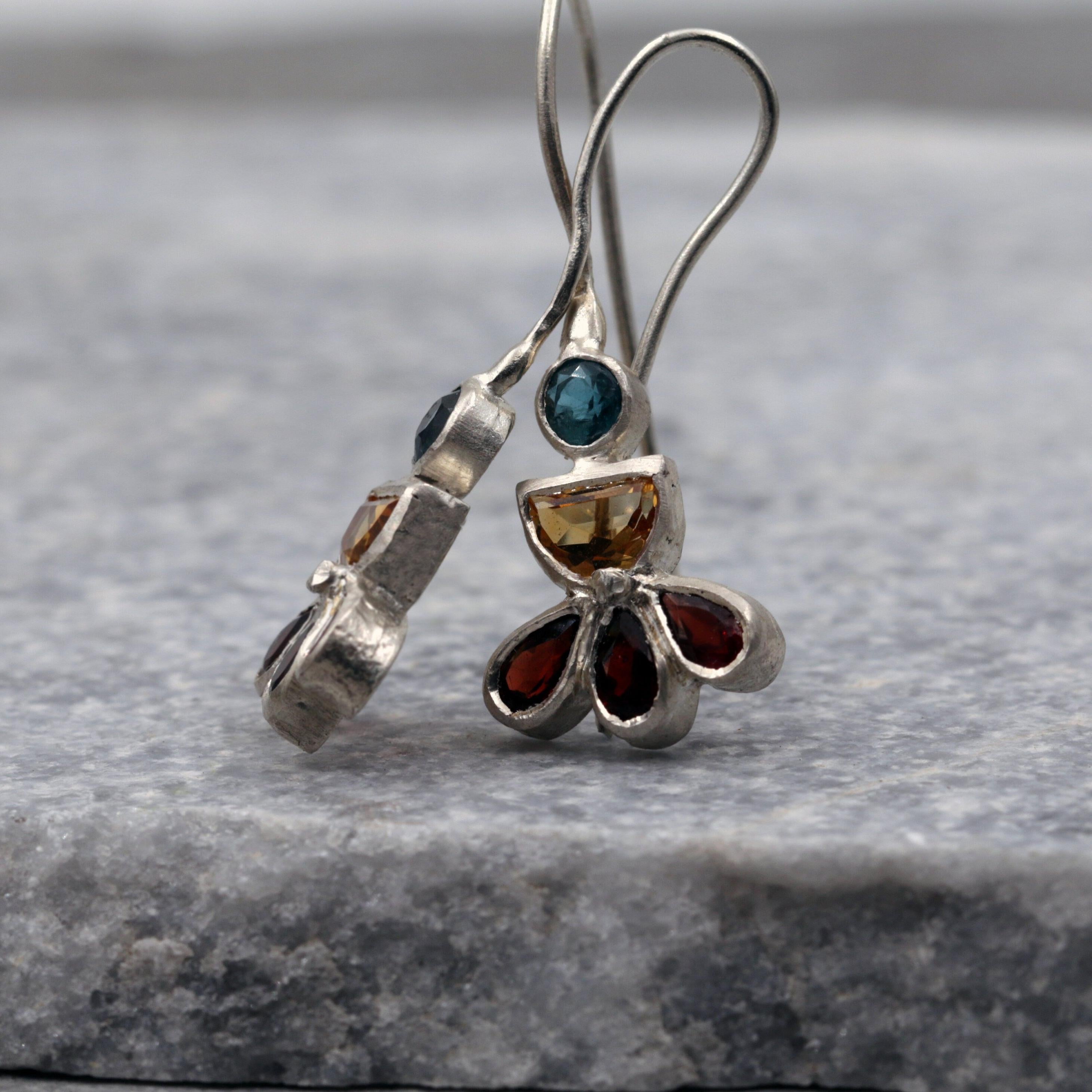 Gemstone Silver Earrings, Citrine,Topaz,Garnet Earrings, Colorful Earrings, Sterling Silver Earrings, Statement Earrings, Mothers Day Gift