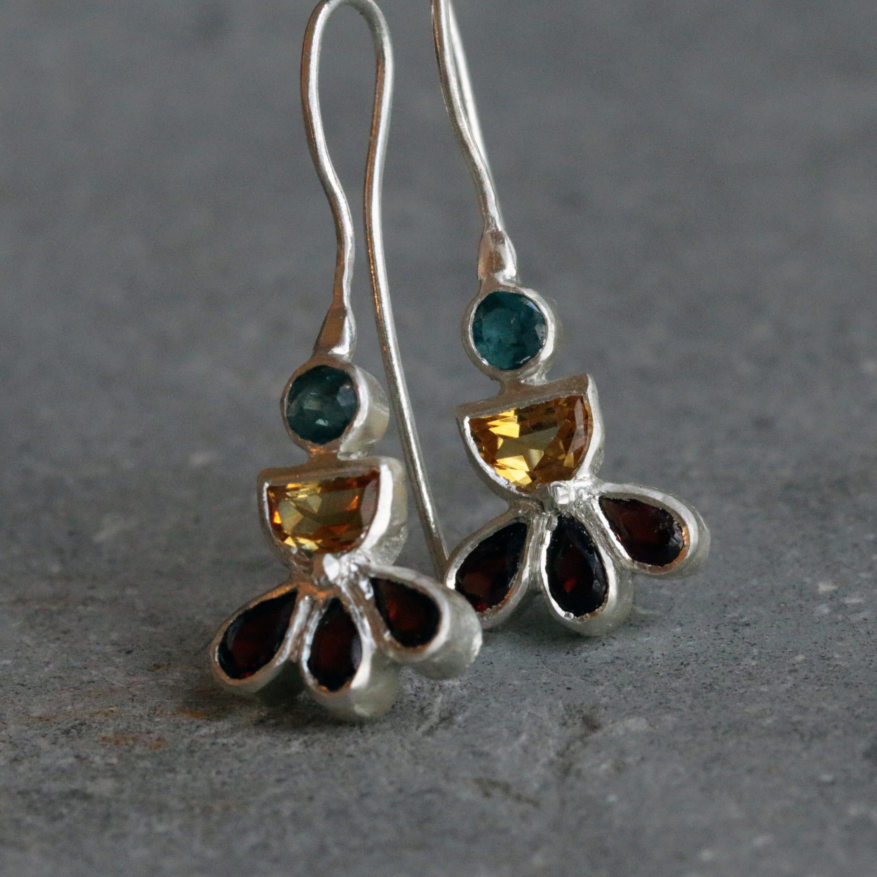 Gemstone Silver Earrings, Citrine,Topaz,Garnet Earrings, Colorful Earrings, Sterling Silver Earrings, Statement Earrings, Mothers Day Gift