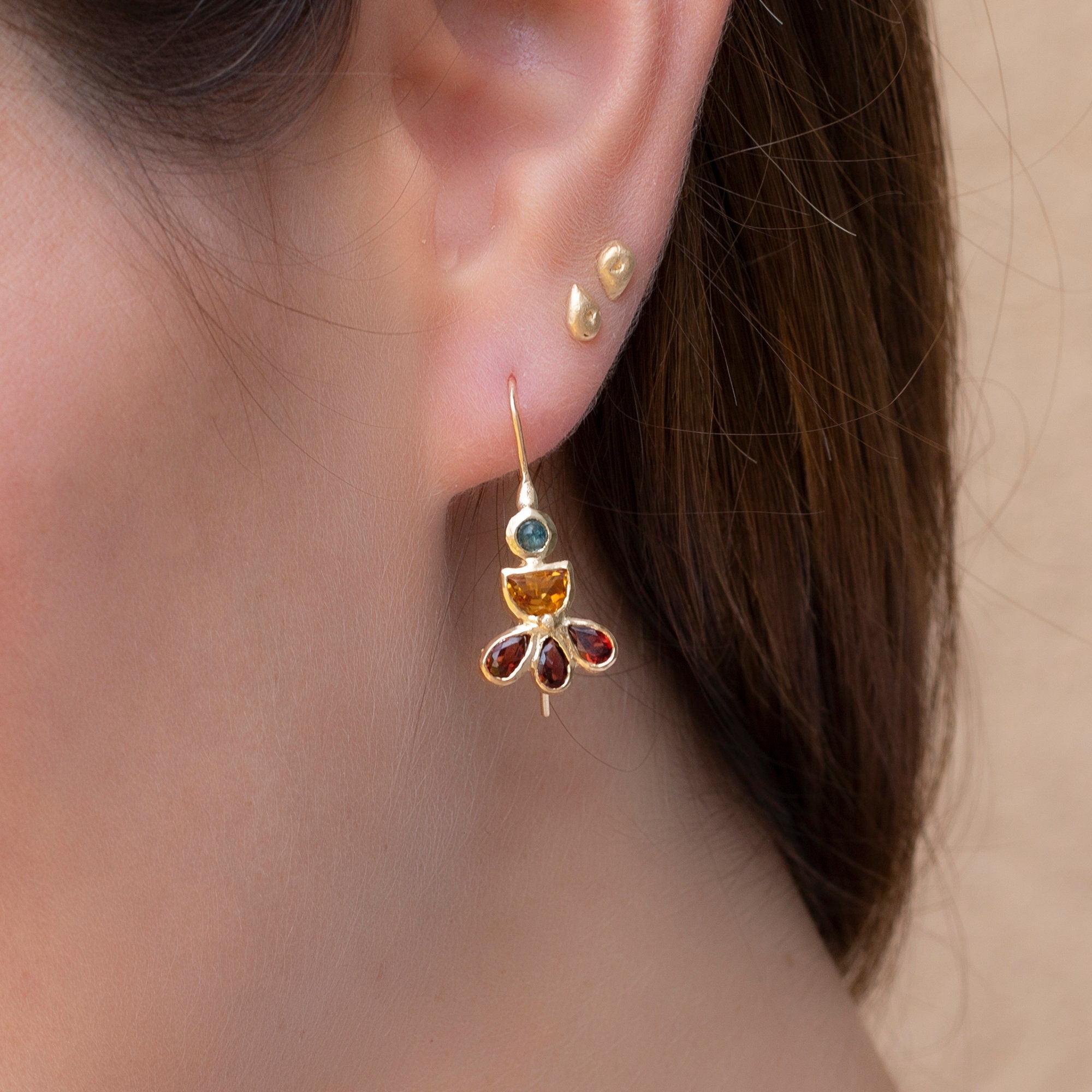 Multi Gemstone Gold Earrings, Citrine, Topaz, Garnet Earrings. Colorful Earrings, 14k Gold Earrings, Statement Earrings, Mothers Day Gift