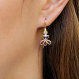 Unique gold earrings with zircon, amethyst & garnet, Colorful drop dangle earrings, Gemstone earrings, Handmade jewelry, Gift for her