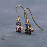 Unique gold earrings with zircon, amethyst & garnet, Colorful drop dangle earrings, Gemstone earrings, Handmade jewelry, Gift for her