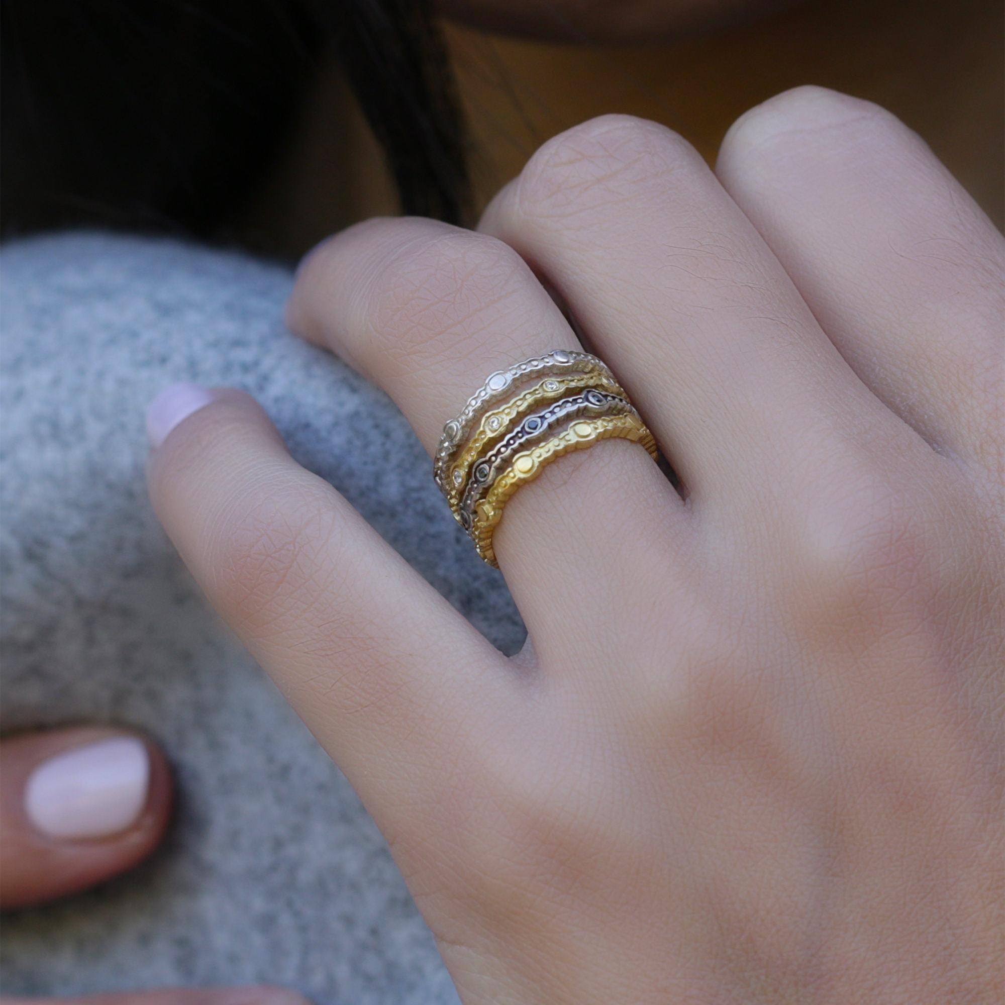 Dot Engraved Stacking Bands Ring Set. Flat Dot Dainty Stacking Rings set, 4 Ring Set, Stacking Dainty Rings Set, Band Ring, Mothers Day Gift