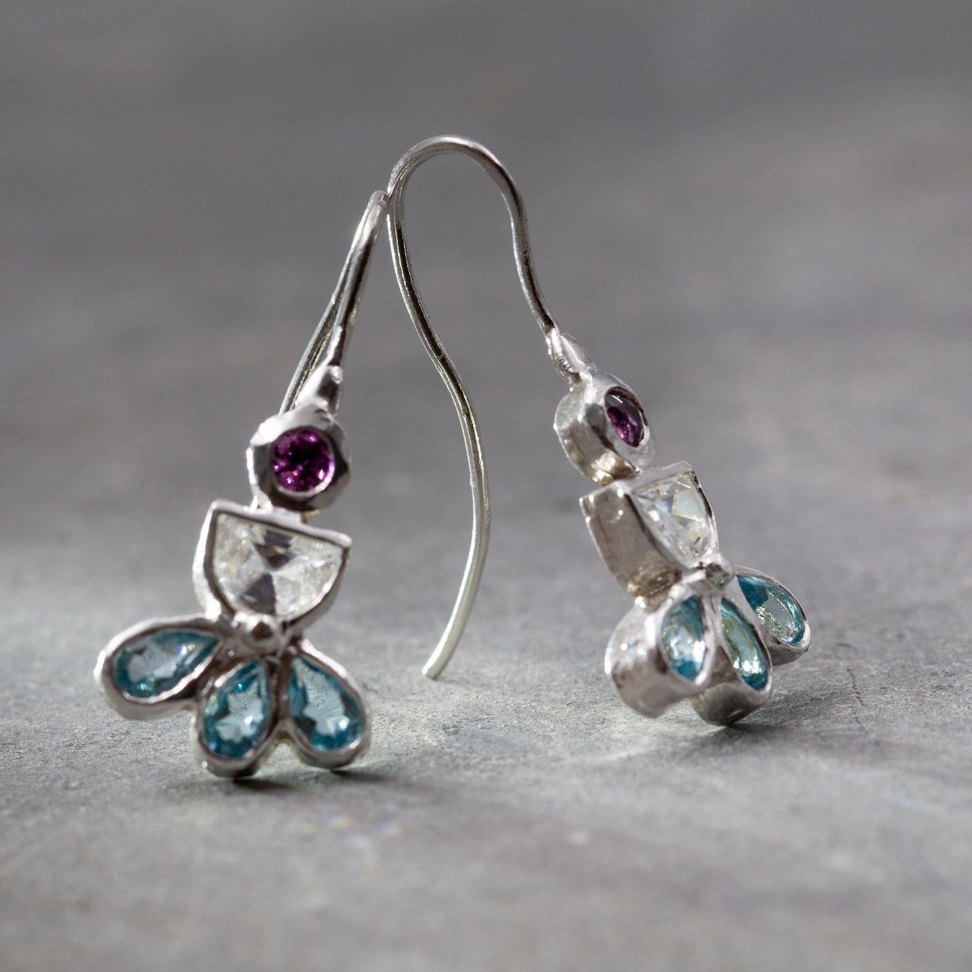 Gemstone Silver Earrings, Zircon, Blue Topaz, Garnet Earrings, Colorful Earrings, 925 Earrings, Statement Earrings, Mothers Day Gift