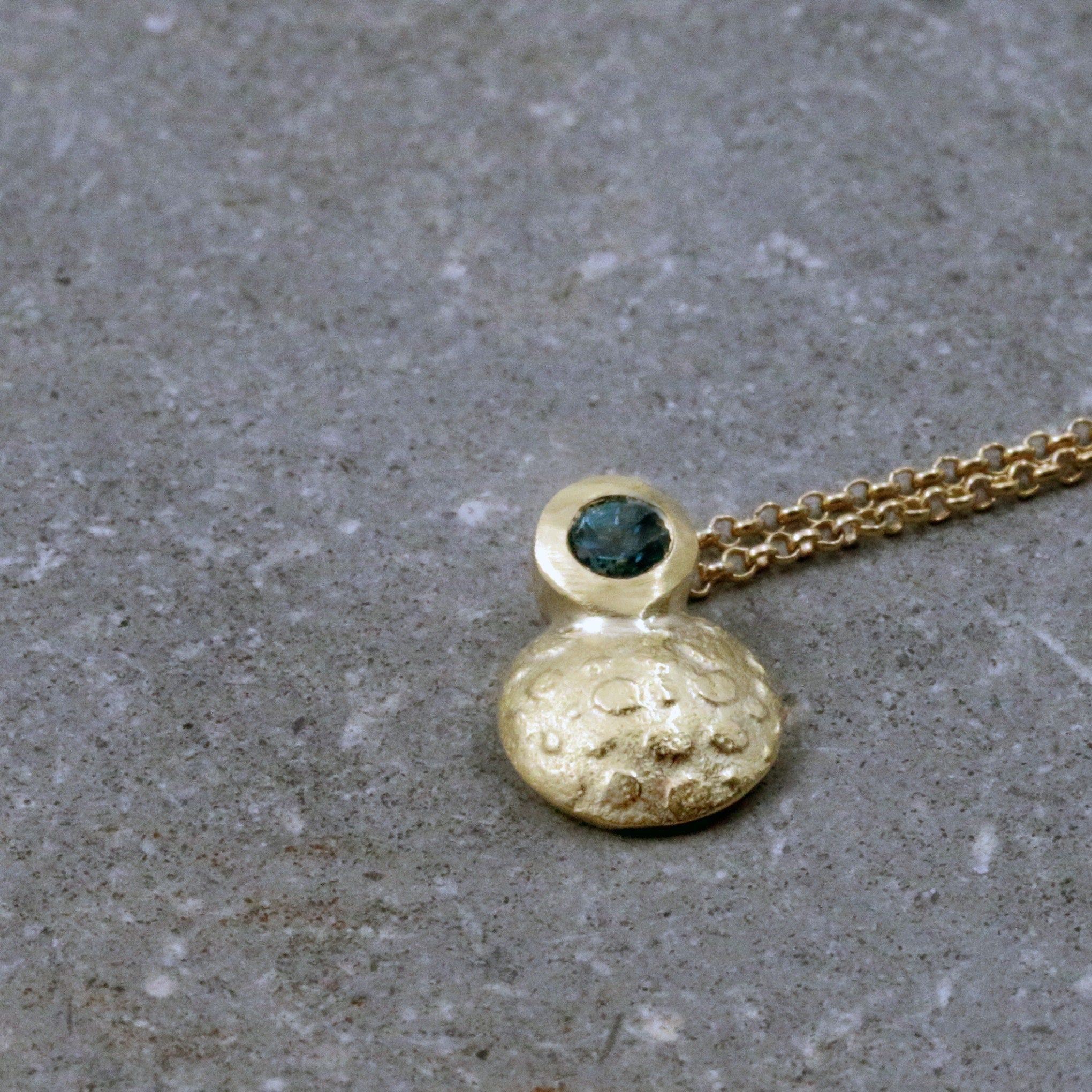 Handcrafted Dainty Blue Topaz Pendant Necklace - Short Round Design • Dainty Gold Necklace • Dainty Short Pendant • Gemstone Necklace