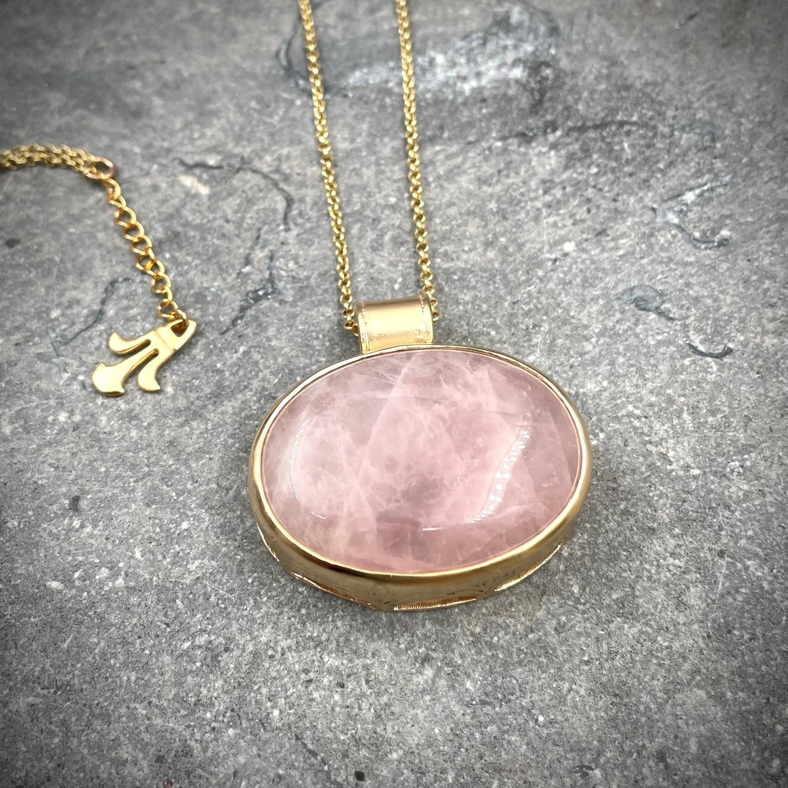 Rose Quartz Necklace,Statement Jewelry,Long Necklace,Large Pendant Necklace,Crystal Pendant Necklace,Gift Necklace,Boho Necklace