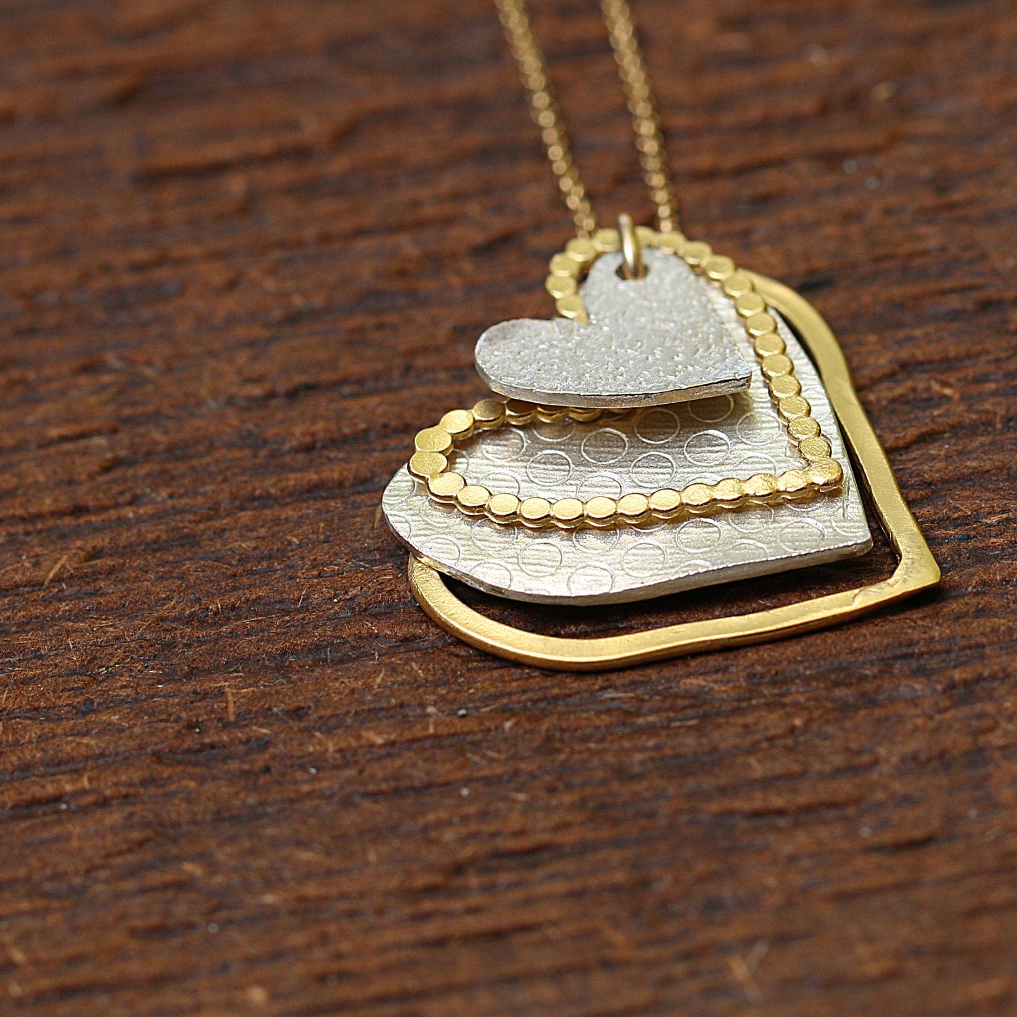 Two Tone Necklace for Women, Heart Pendant Necklace for Women, Personalized Heart necklace, Gift for Wife, Silver And Gold Necklace.