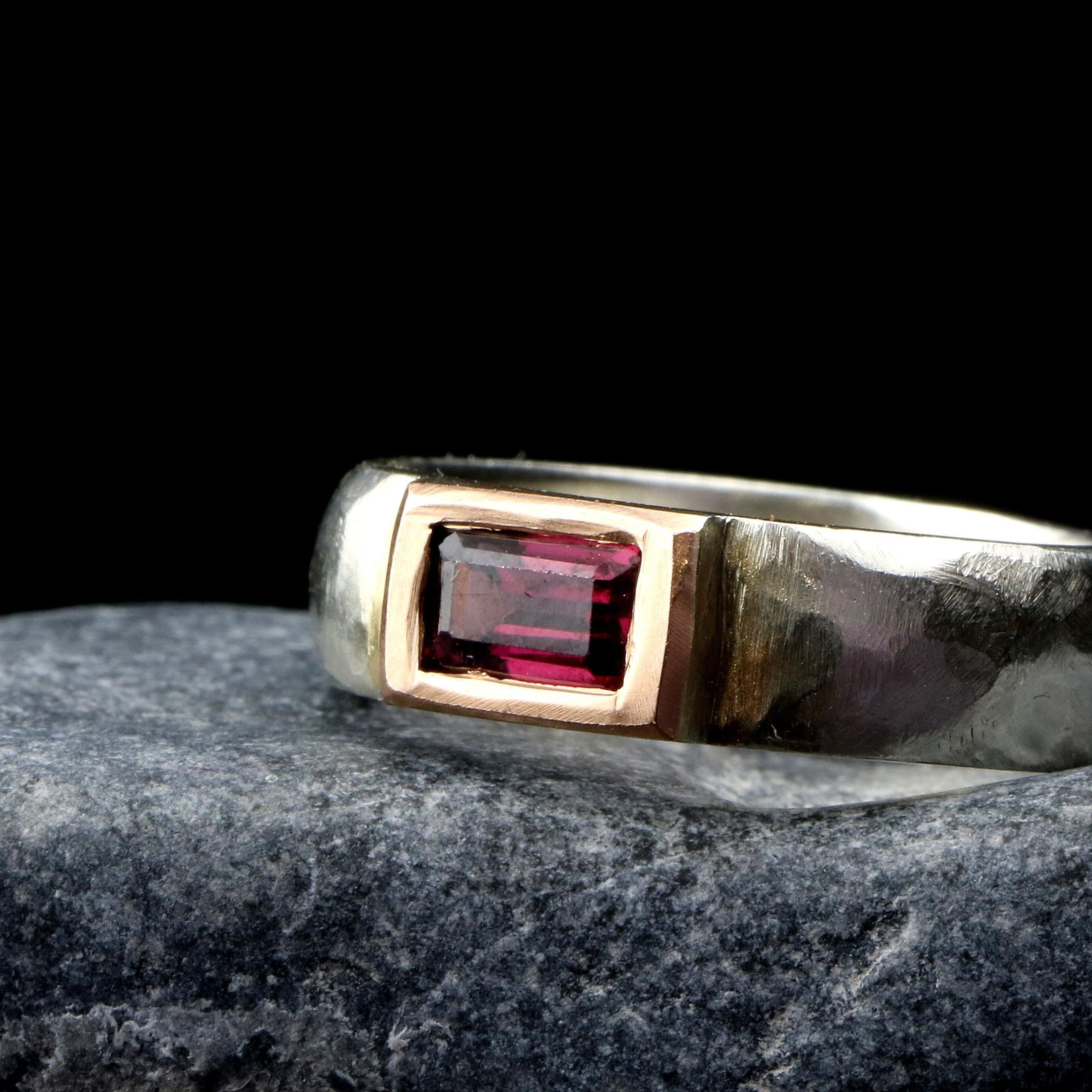 Silver Tourmaline Ring • Rectangle Pink Tourmaline Ring • Silver Band Ring • Custom Birthstone Ring • Gift Jewelry • Handmade Rings • Gifts