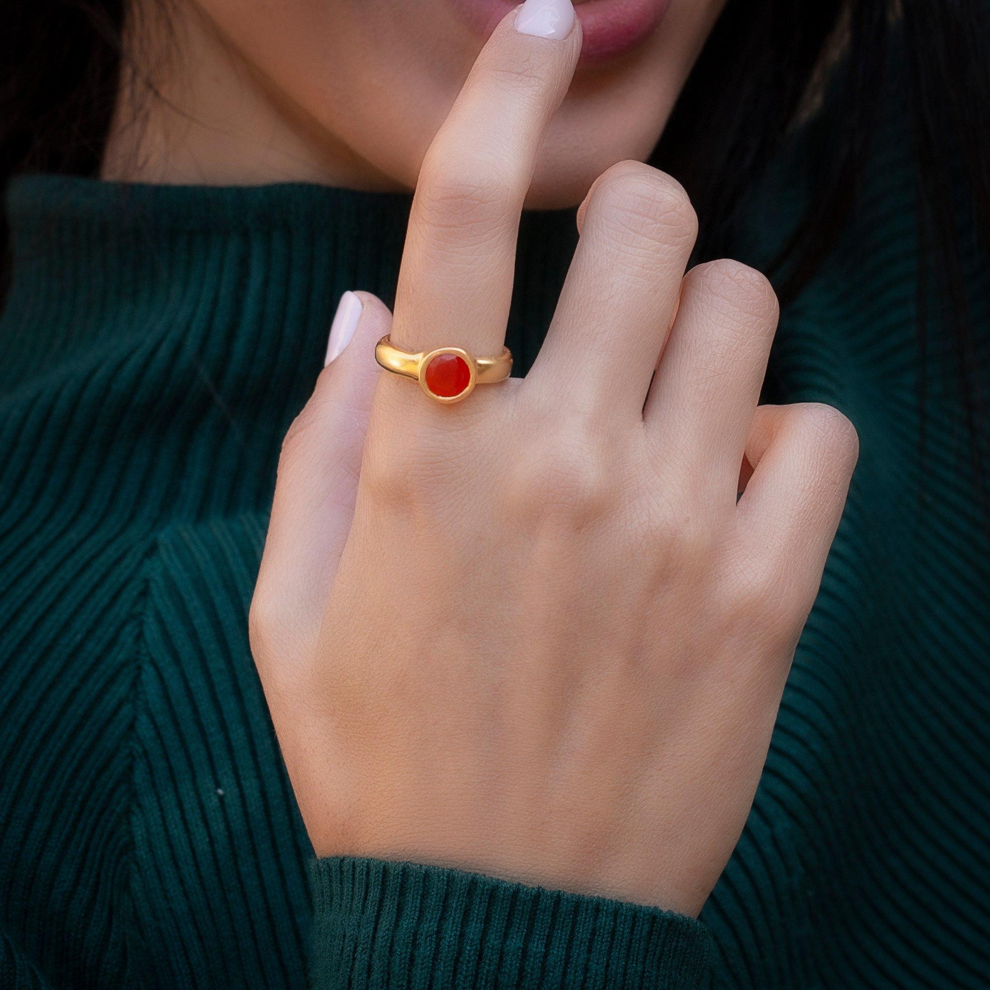 Carnelian Ring,Dainty Promise Rings,Gold Plated Ring,Gifts for Her,Stone Rings,Engagement Ring,Everyday Rings,Stacking Rings ,Christmas Gift