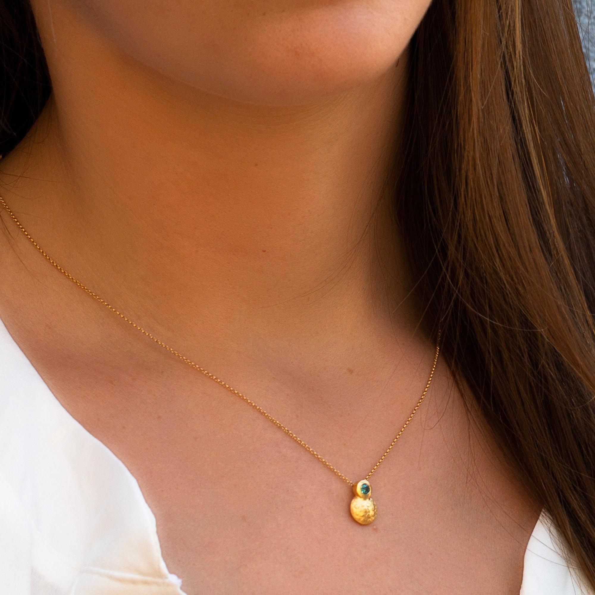 Handcrafted Dainty Blue Topaz Pendant Necklace - Short Round Design • Dainty Gold Necklace • Dainty Short Pendant • Gemstone Necklace