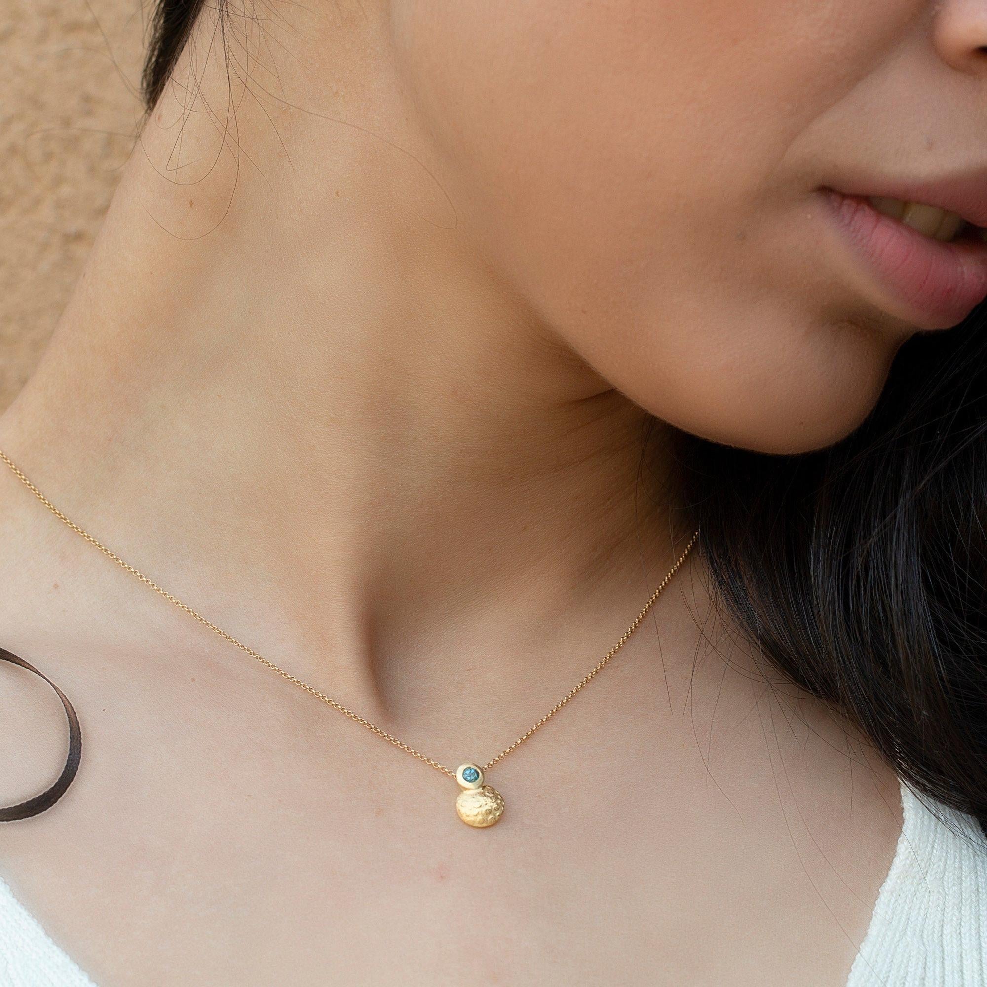 Handcrafted Dainty Blue Topaz Pendant Necklace - Short Round Design • Dainty Gold Necklace • Dainty Short Pendant • Gemstone Necklace