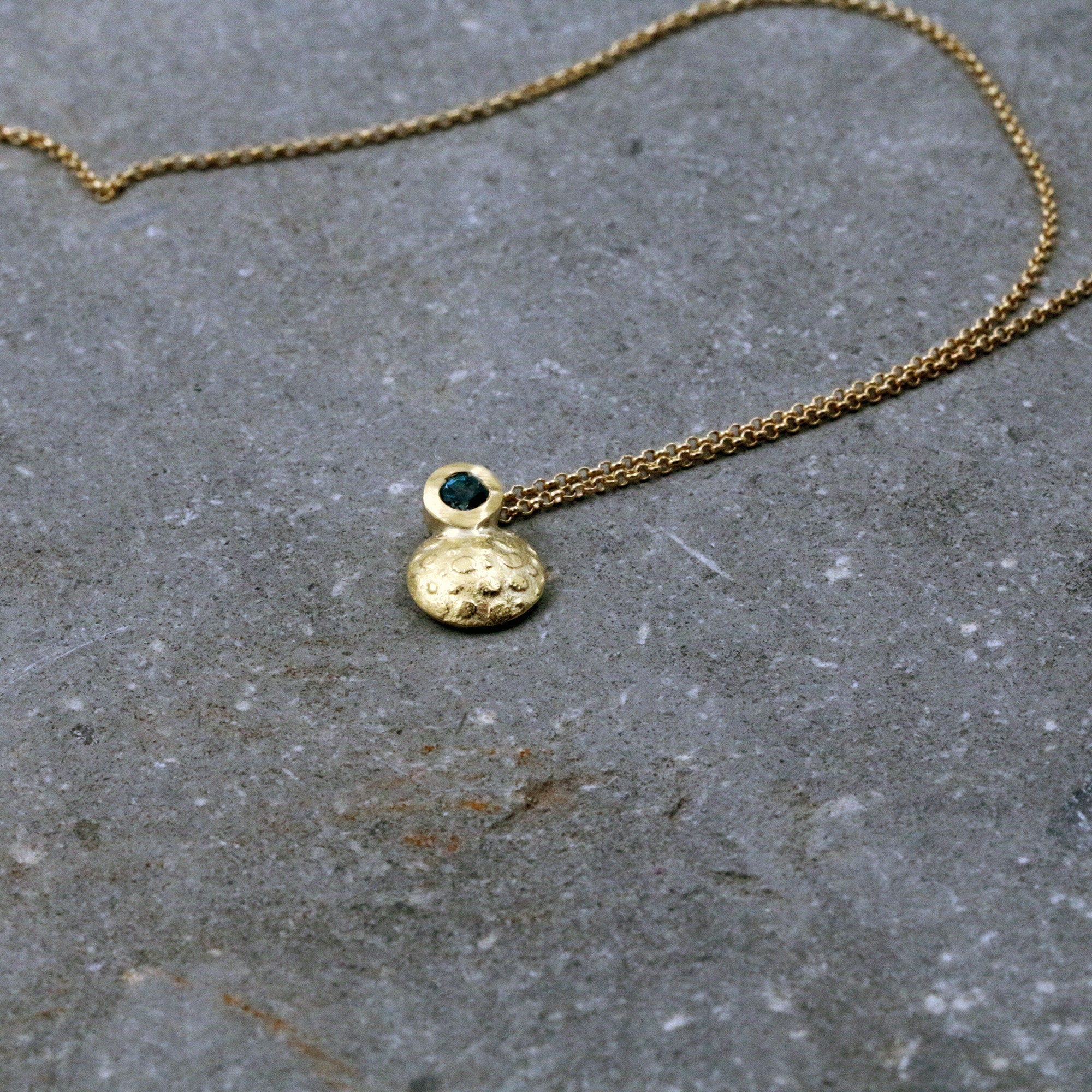 Handcrafted Dainty Blue Topaz Pendant Necklace - Short Round Design • Dainty Gold Necklace • Dainty Short Pendant • Gemstone Necklace