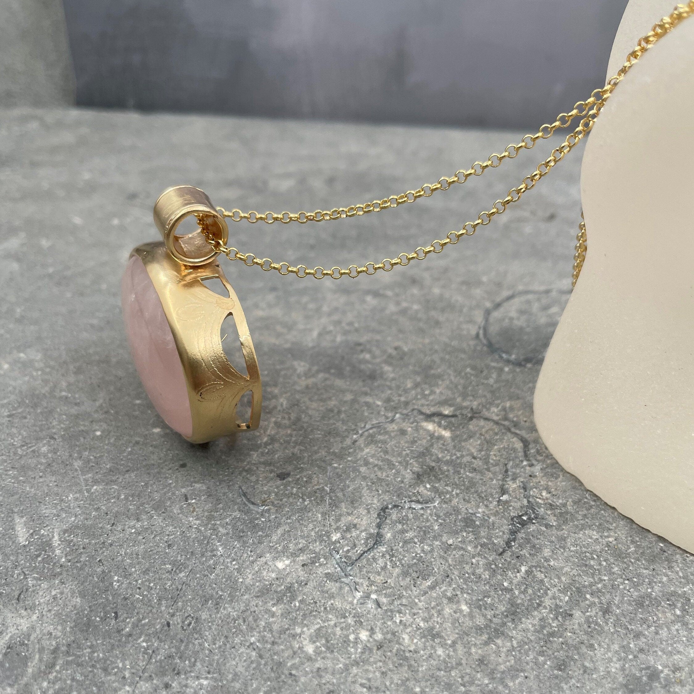 Rose Quartz Necklace,Statement Jewelry,Long Necklace,Large Pendant Necklace,Crystal Pendant Necklace,Gift Necklace,Boho Necklace