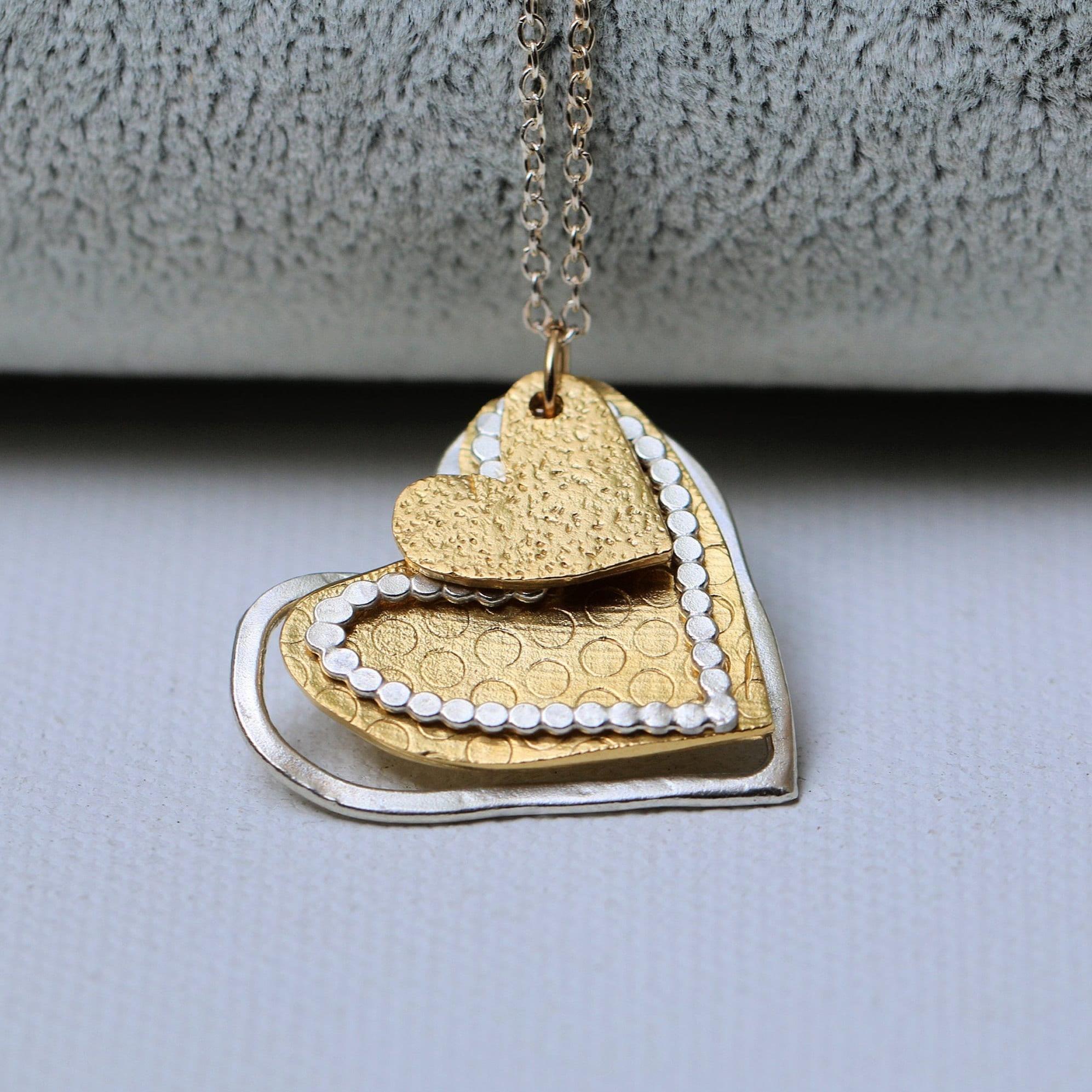 Long Necklace For Women, Gold And Silver Heart Pendant Necklace For Mom , Multi Hearts Pendant Necklace, Best Gifts for Mom, Gift for Her