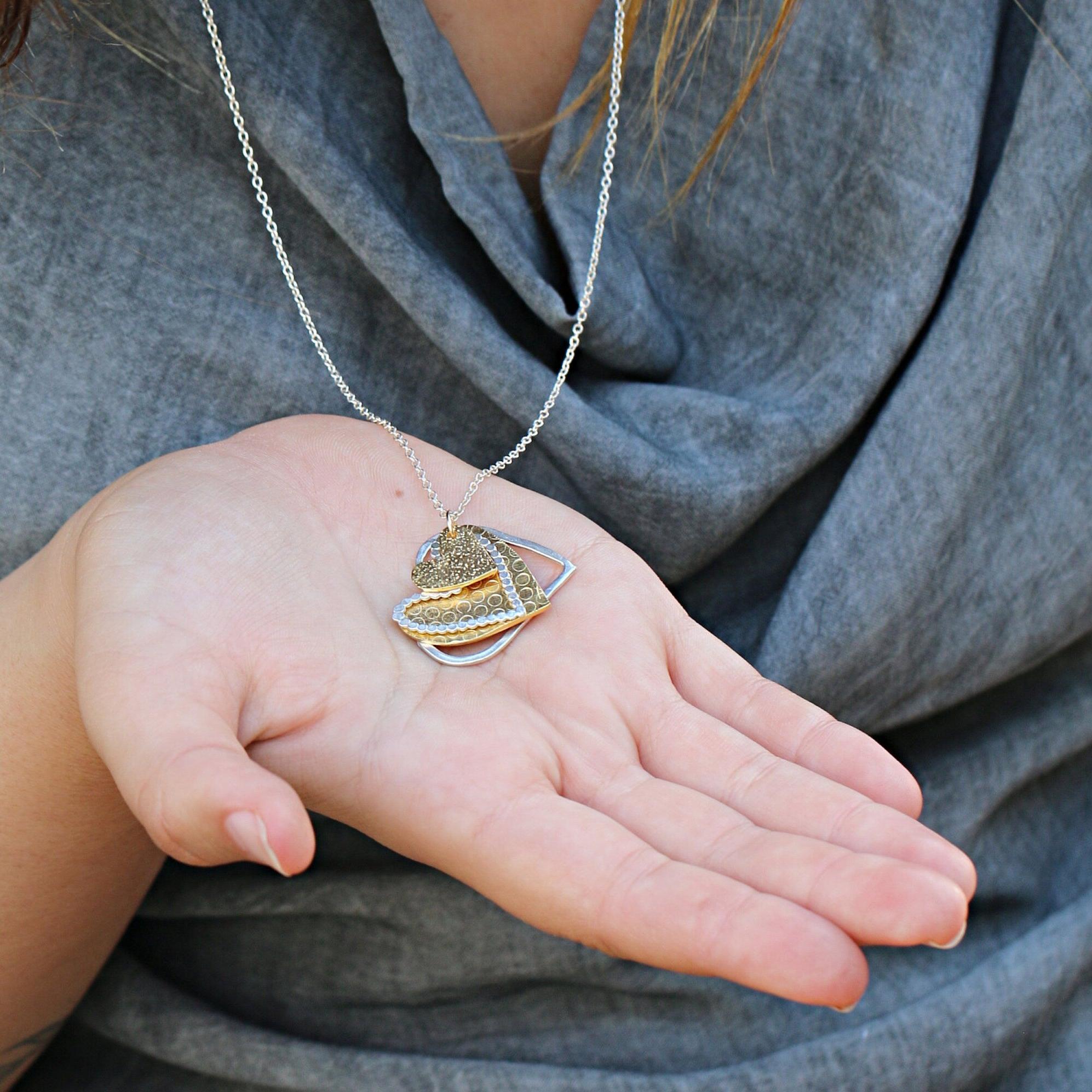 Long Necklace For Women, Gold And Silver Heart Pendant Necklace For Mom , Multi Hearts Pendant Necklace, Best Gifts for Mom, Gift for Her