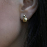Blue Topaz Gold Stud Earrings, Gold Ear Jacket,14k Gold Earrings For Women, Blue Dainty Earrings, Bridal Earrings, Round Mothers Day Gift