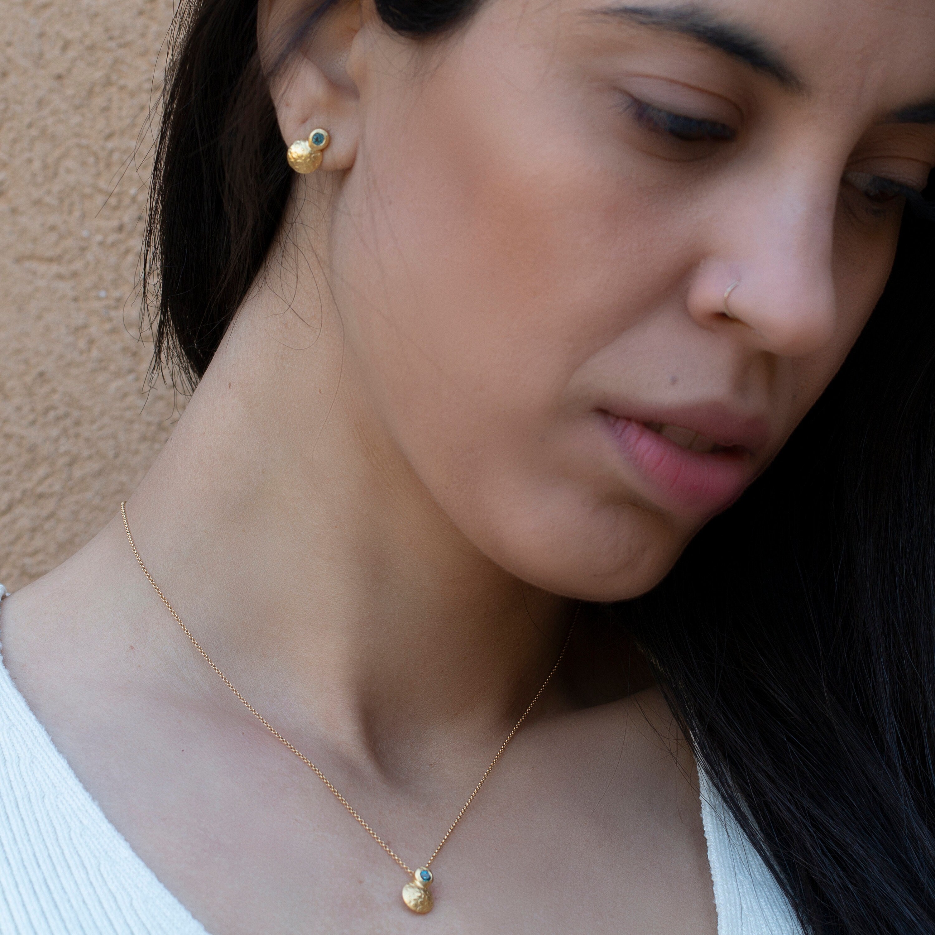 Blue Topaz Gold Stud Earrings, Gold Ear Jacket,14k Gold Earrings For Women, Blue Dainty Earrings, Bridal Earrings, Round Mothers Day Gift