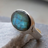 Blue Labradorite Ring, Sterling Silver Ring, Oval Gemstone Ring, Solitaire Rings,925 Silver Stone Ring, Handmade Rings, Mothers Day Gift