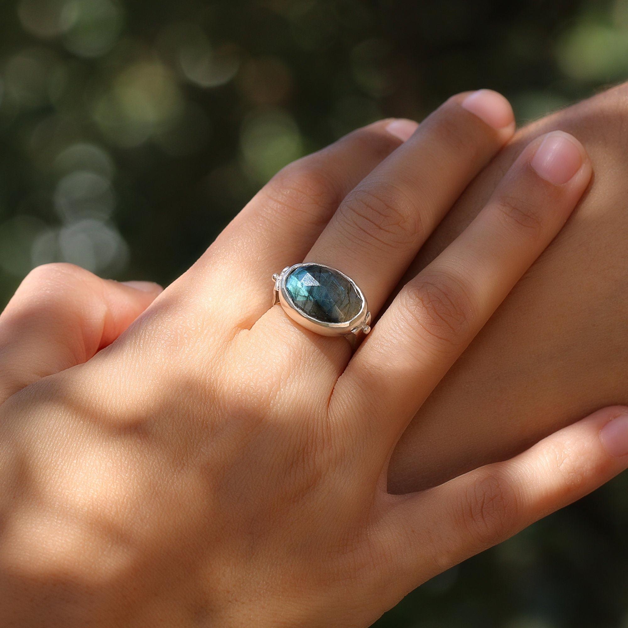 Blue Labradorite Ring, Sterling Silver Ring, Oval Gemstone Ring, Solitaire Rings,925 Silver Stone Ring, Handmade Rings, Mothers Day Gift