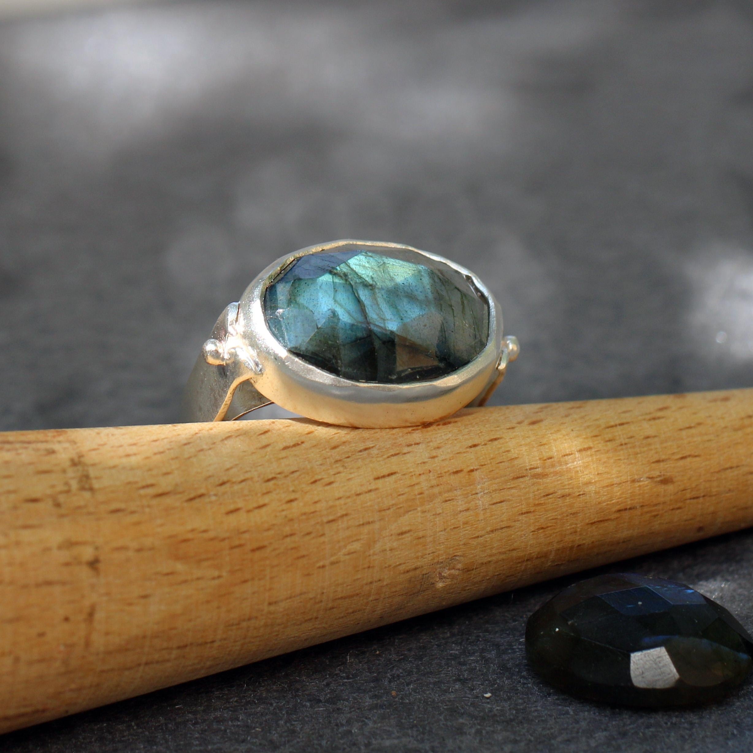 Blue Labradorite Ring, Sterling Silver Ring, Oval Gemstone Ring, Solitaire Rings,925 Silver Stone Ring, Handmade Rings, Mothers Day Gift