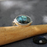 Blue Labradorite Ring, Sterling Silver Ring, Oval Gemstone Ring, Solitaire Rings,925 Silver Stone Ring, Handmade Rings, Mothers Day Gift