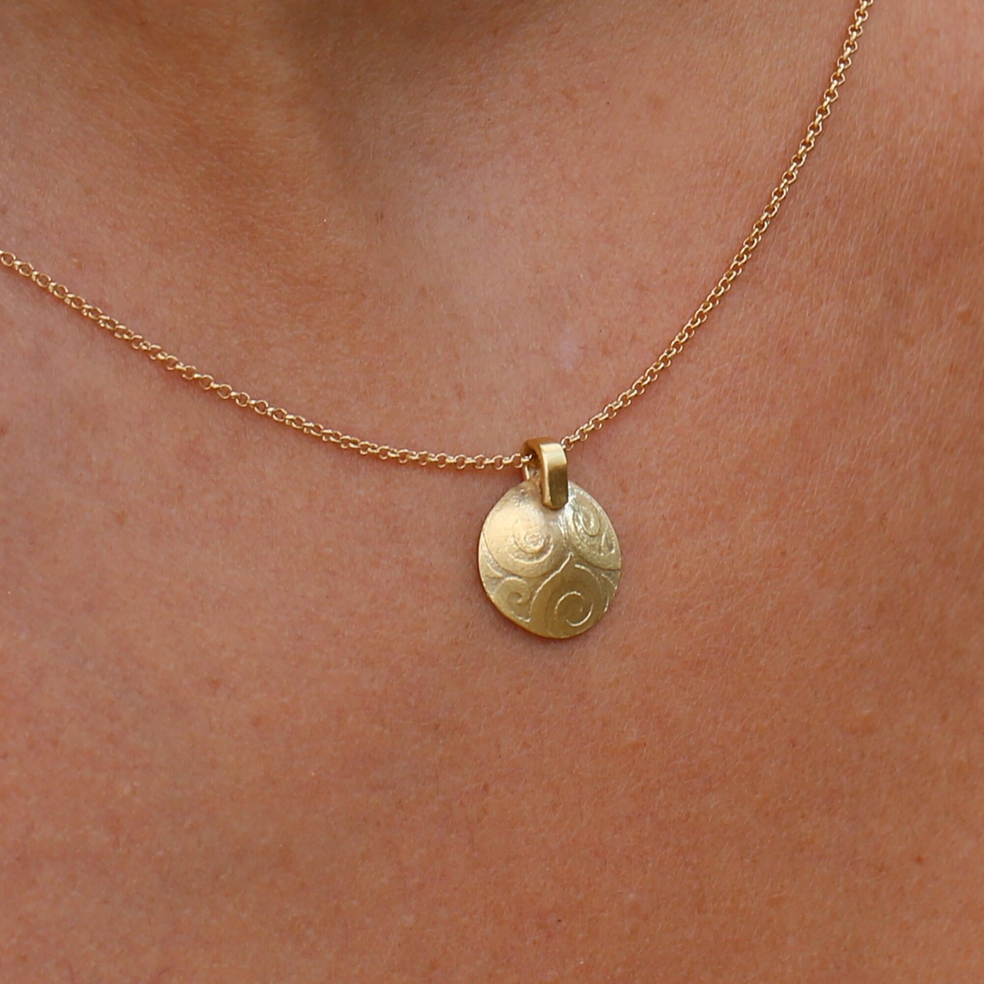 Gold necklace for women, Gold plated circle pendant necklace, Dainty everyday necklace, Artisan boho necklace, Bohemian jewelry gift for her