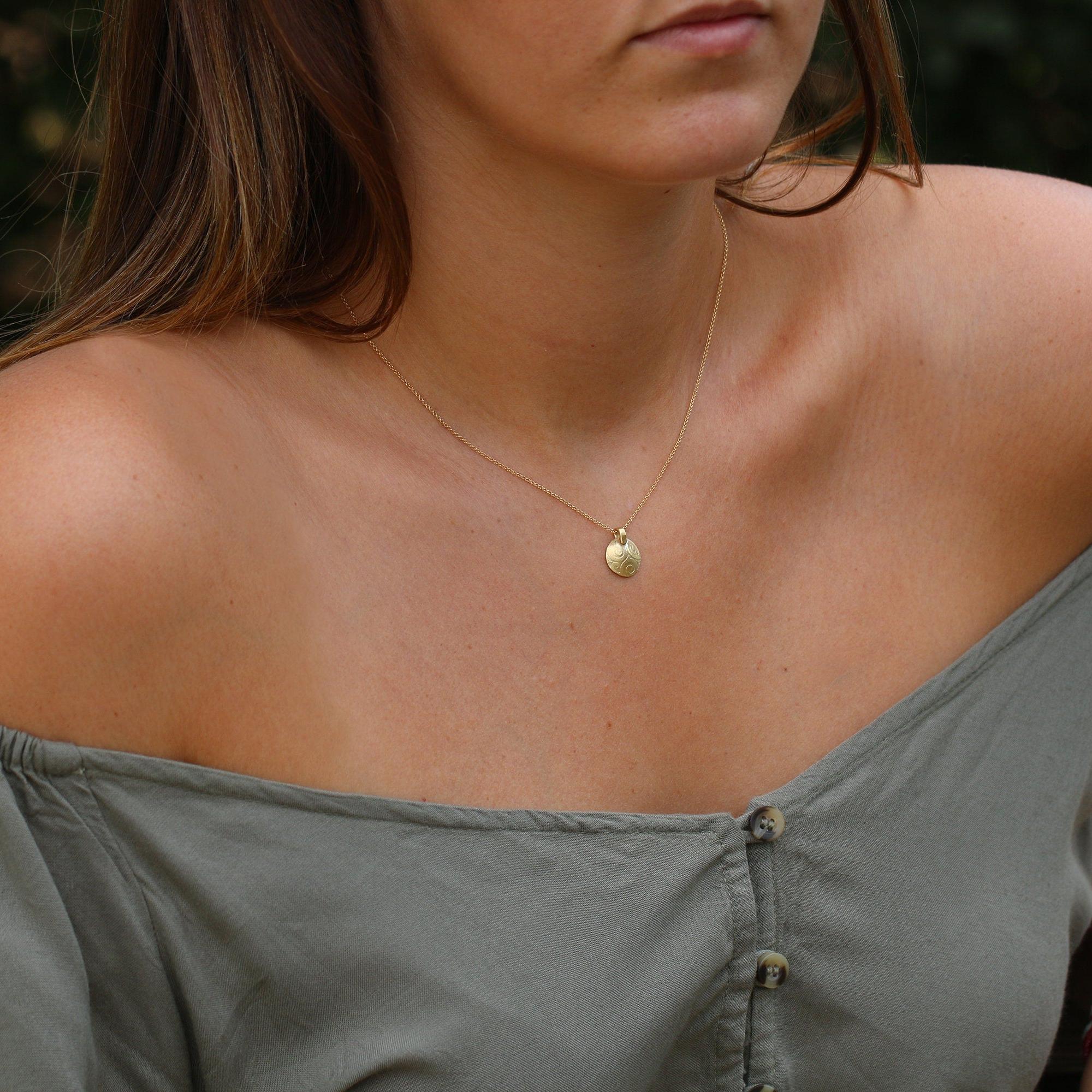 Gold necklace for women, Gold plated circle pendant necklace, Dainty everyday necklace, Artisan boho necklace, Bohemian jewelry gift for her