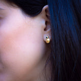 Blue Topaz Gold Stud Earrings, Gold Ear Jacket,14k Gold Earrings For Women, Blue Dainty Earrings, Bridal Earrings, Round Mothers Day Gift