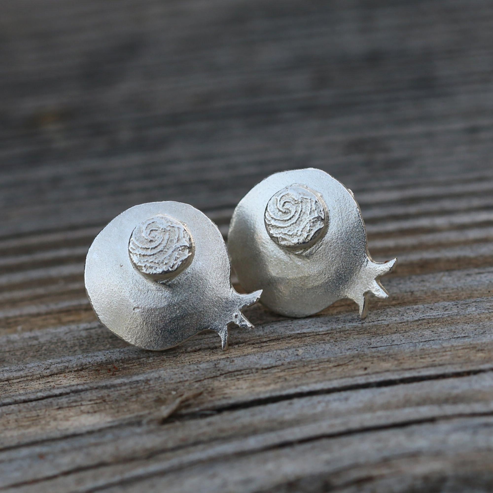 Handmade Sterling Silver Pomegranate Stud Earrings for Women