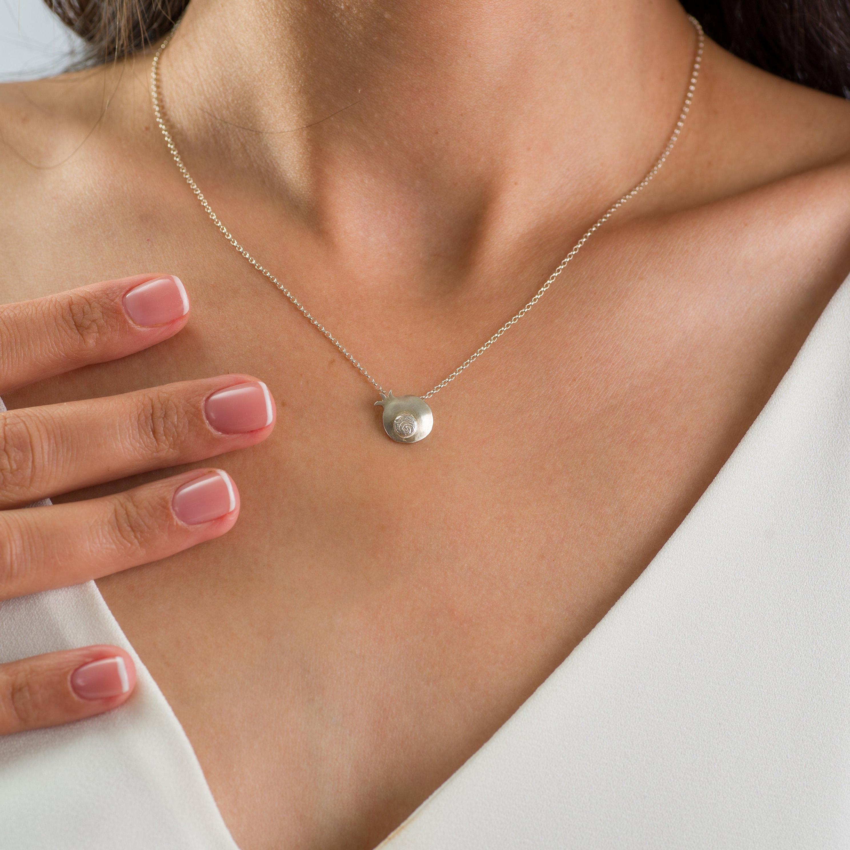 Pomegranate Pendant Silver Necklace,Luck Jewelry,Silver Pendant Necklace,Short Necklace For Women,Delicate Silver Necklace,Mother's Day Gift
