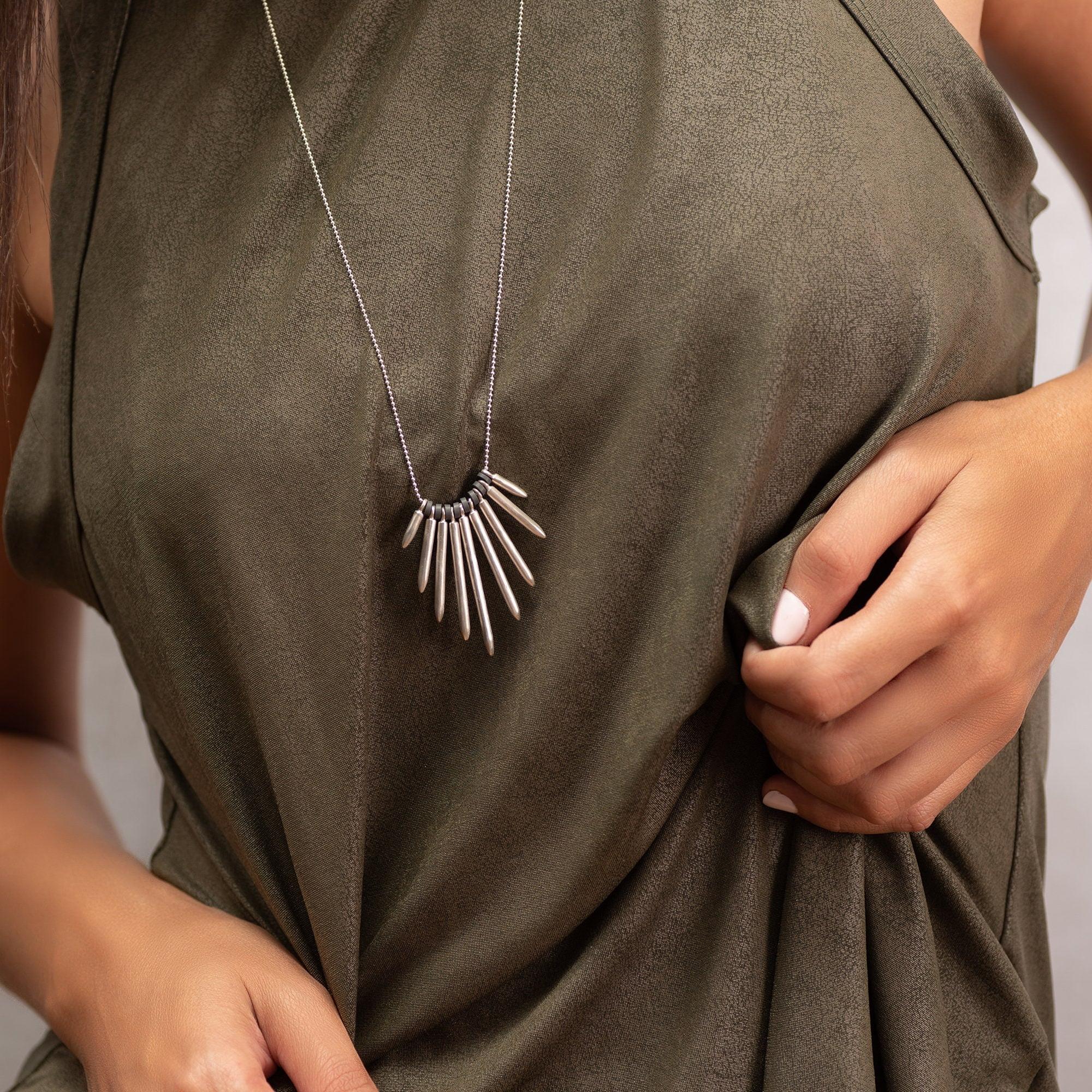 Spike Necklace,Long Silver Necklace,Silver Necklace For Women,Edgy Necklace,Fashion Jewelry For Women,Statement Necklace, Mother's Day Gift