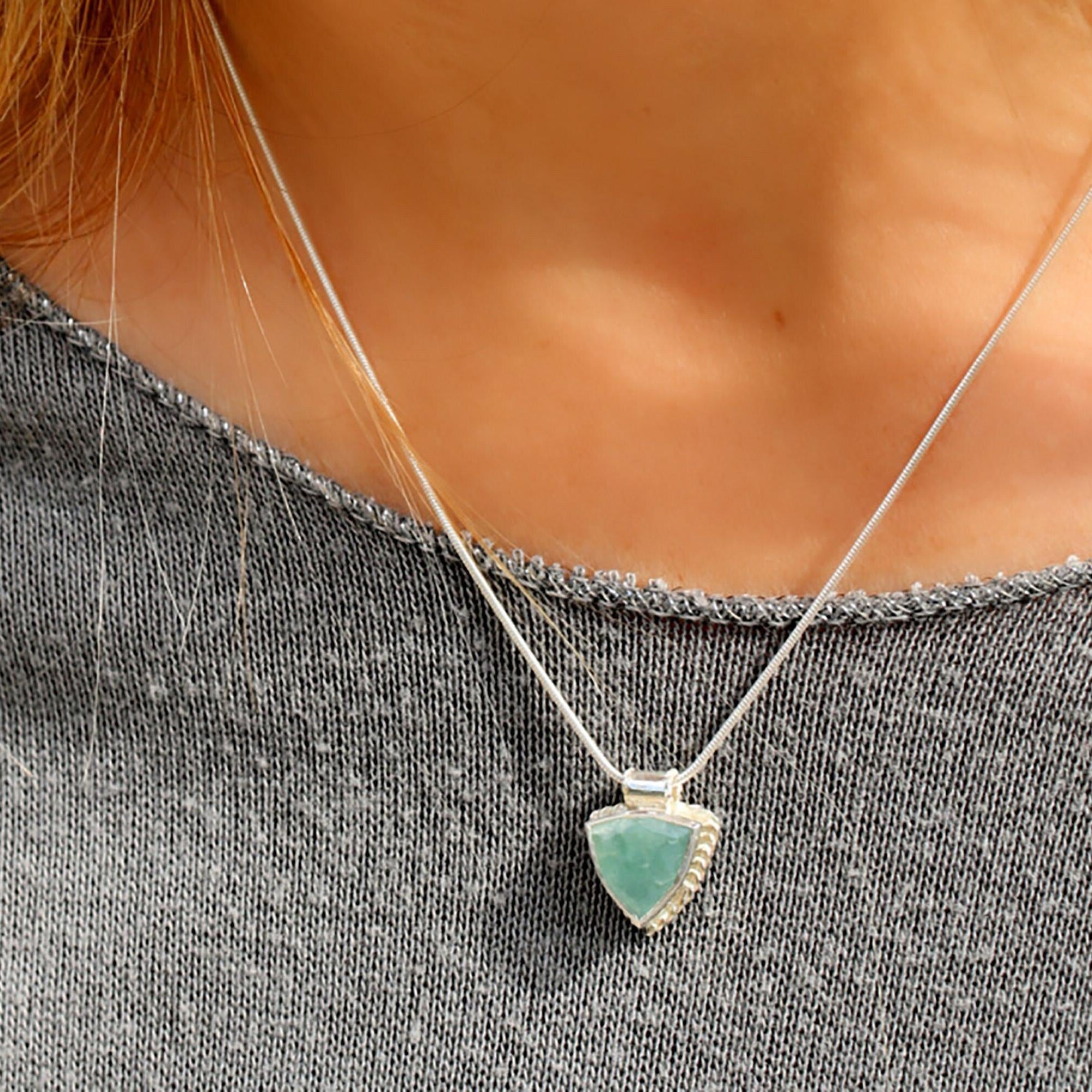 Geometric Necklace,Women Jewelry,Silver Necklace for Women,Statement Necklace,Gifts for Women,Amazonite Necklace,Women Necklace